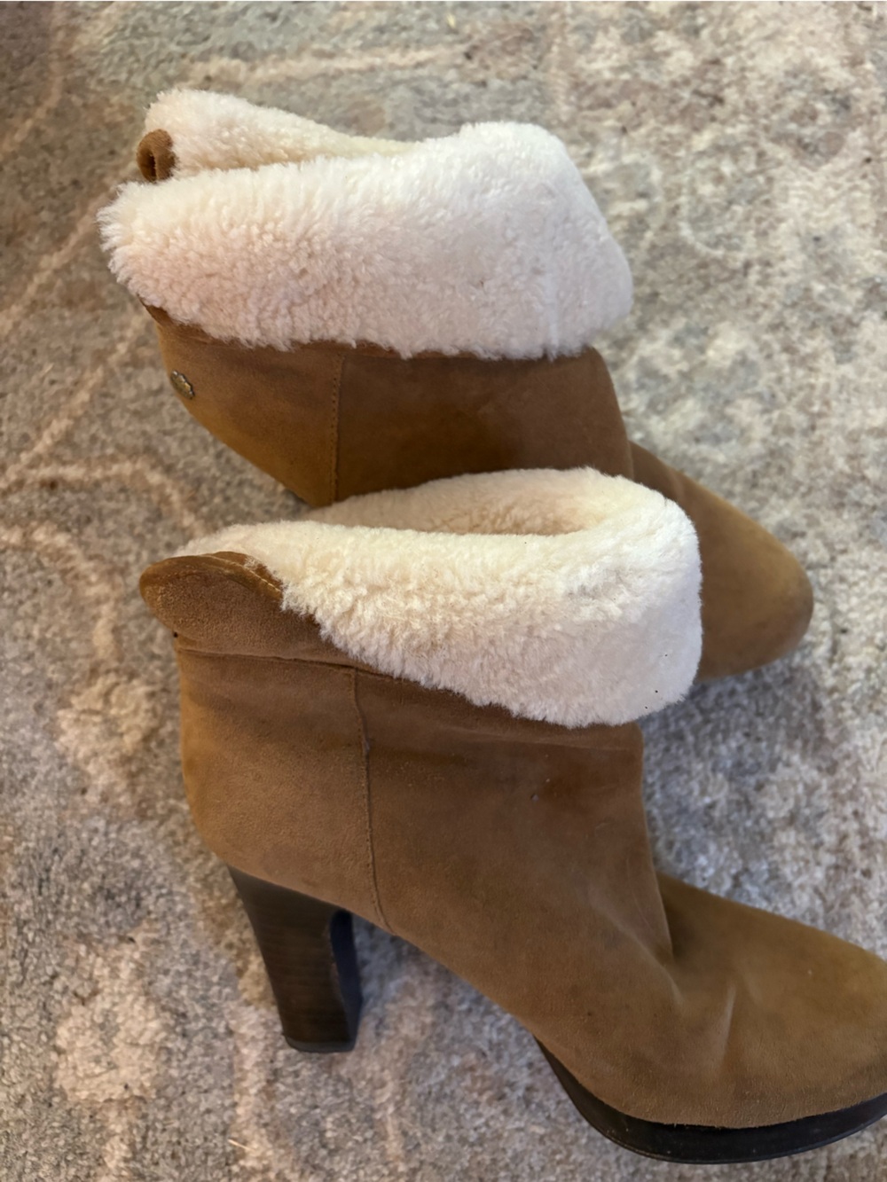 UGG Dandylion II Chestnut Suede Shearling-Cuff Ankle Booties Sz. 8.5M